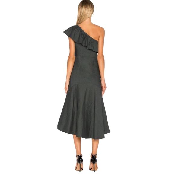 A.L.C. Evangeline Flared One Shoulder Ruffle Midi Dress Sz 6 - Picture 2 of 10